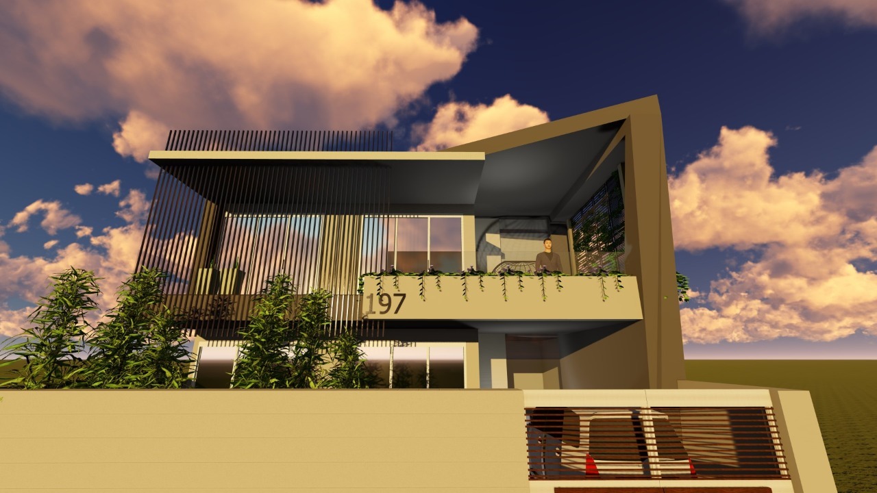 Elegant villa with sunset lighting