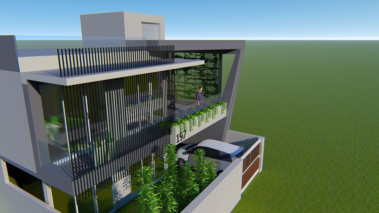 Modern elevation with landscaped balconies