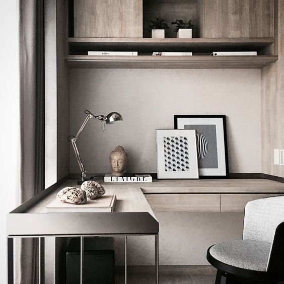 Compact study nook with natural lighting