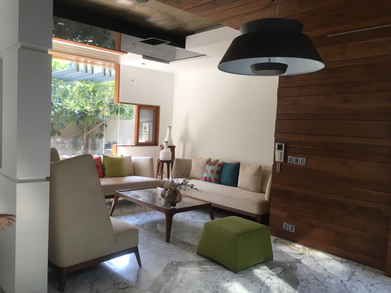 Dining area with wooden accents